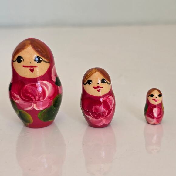 Russian Nesting Dolls Matryoshka Babushka Set of 5 Pink Gold Floral Signed Small - Picture 4 of 16